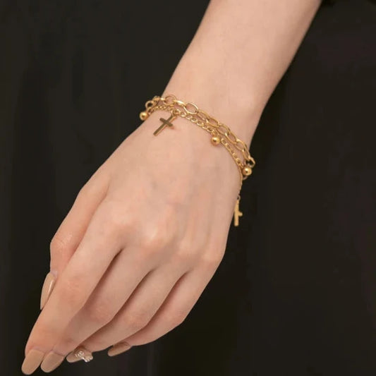 Multilayer Chain Cross Bracelet