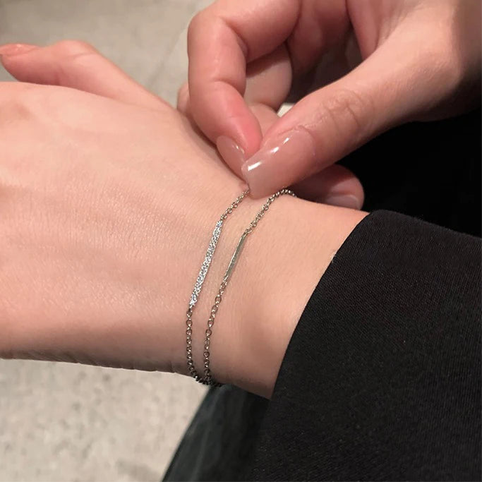 Multilayer Zircon Fine Chain Bracelet