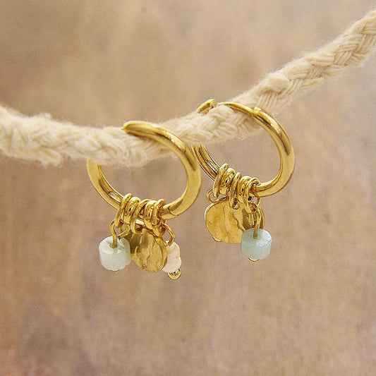 Stone Pearl Charm Earrings