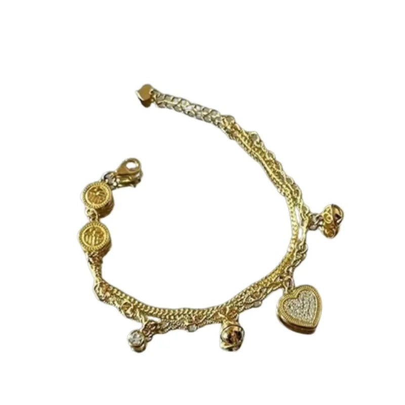 Layered Heart Bell Charms Bracelet