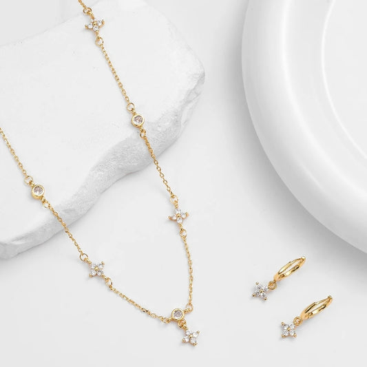 3PC Set Four-Leaf Clover Necklace, Bracelet And Earring