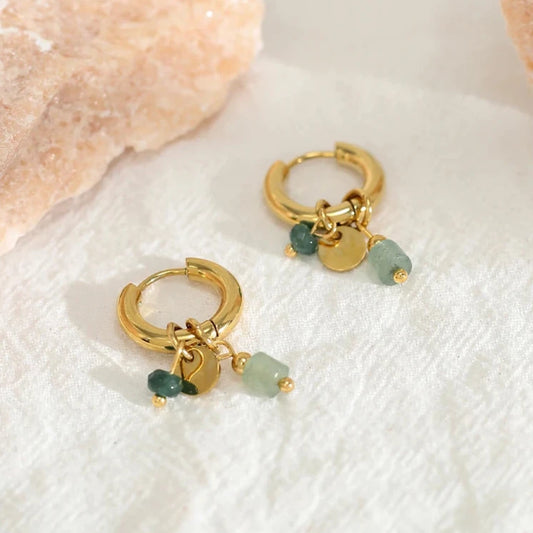 Jade Green Stone Charms Earrings