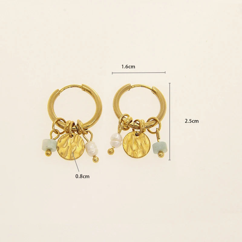 Stone Pearl Charm Earrings