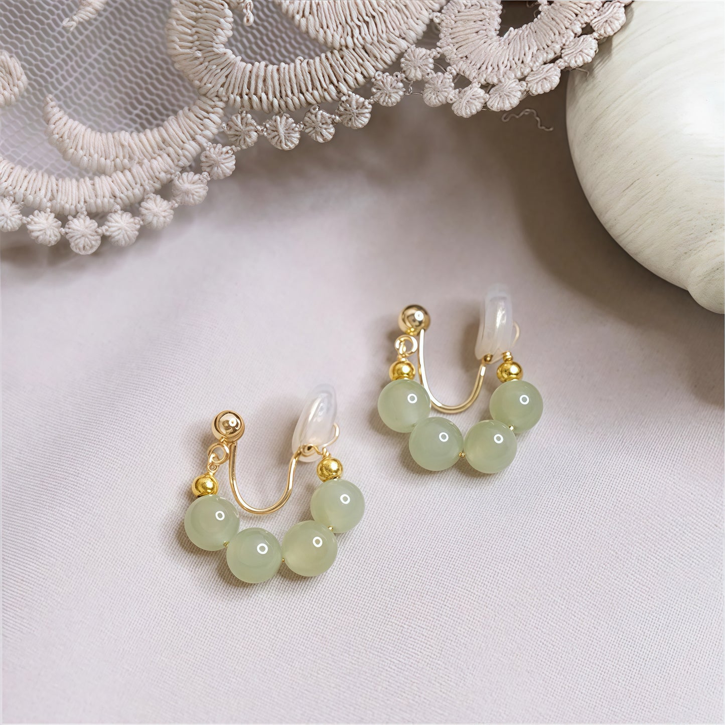 Irregular Jade Stud Or Clip-On Earrings