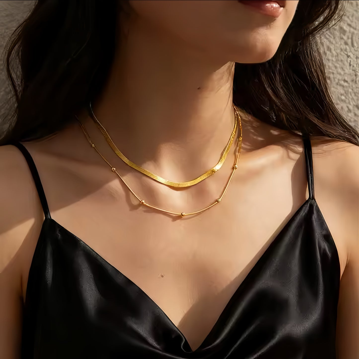 Multilayer Snake Chain Bead Necklace