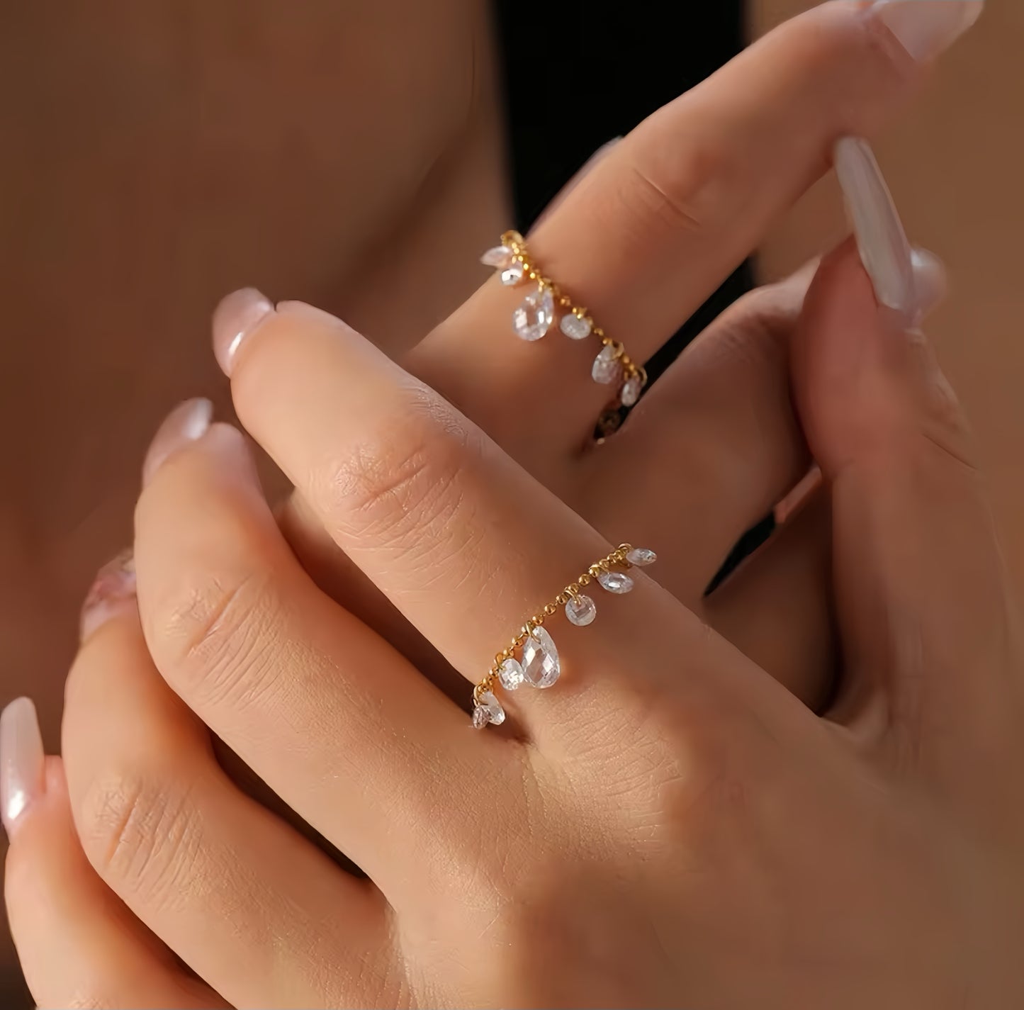 Adjustable Clear Teardrops Ring
