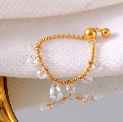 Adjustable Clear Teardrops Ring