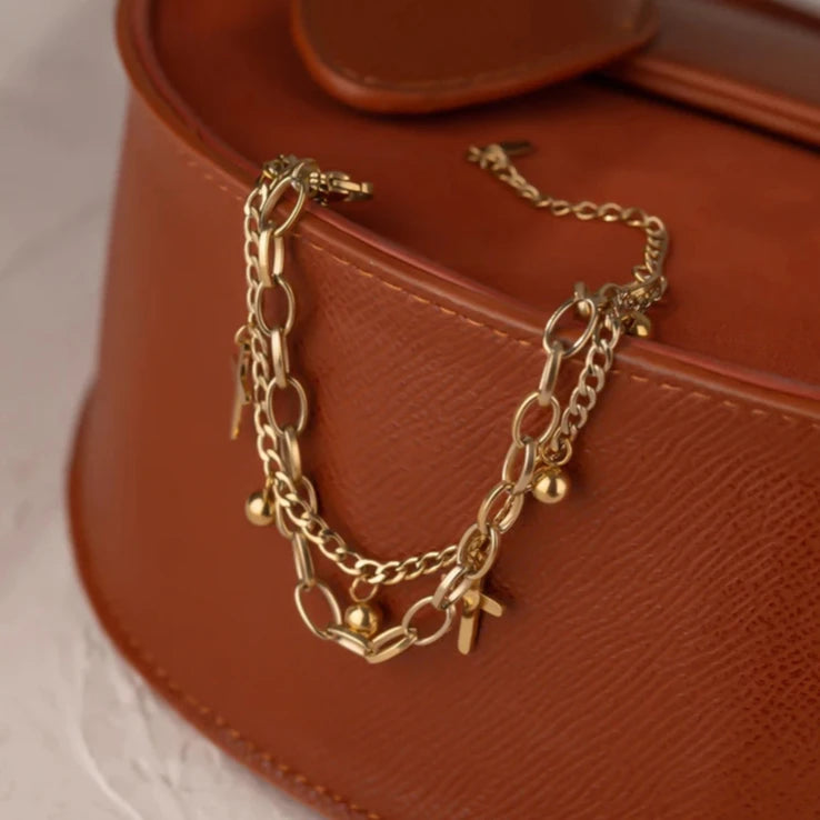 Multilayer Chain Cross Bracelet