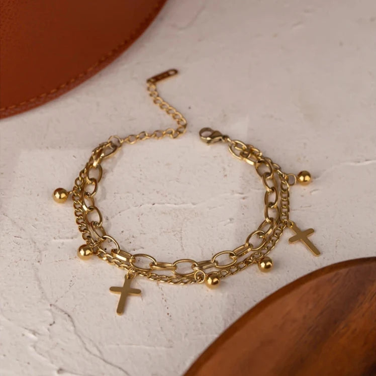 Multilayer Chain Cross Bracelet