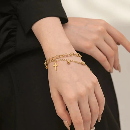Multilayer Chain Cross Bracelet