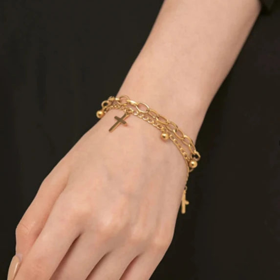 Multilayer Chain Cross Bracelet
