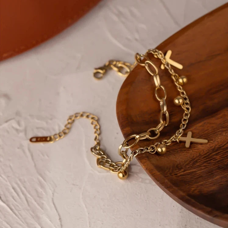 Multilayer Chain Cross Bracelet