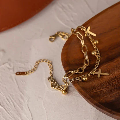 Multilayer Chain Cross Bracelet