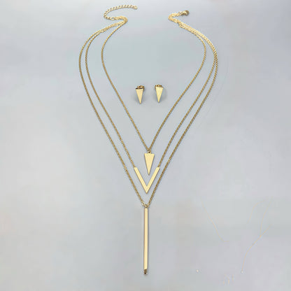 3 Piece Set V-shaped Multilayer Necklace And Earrings