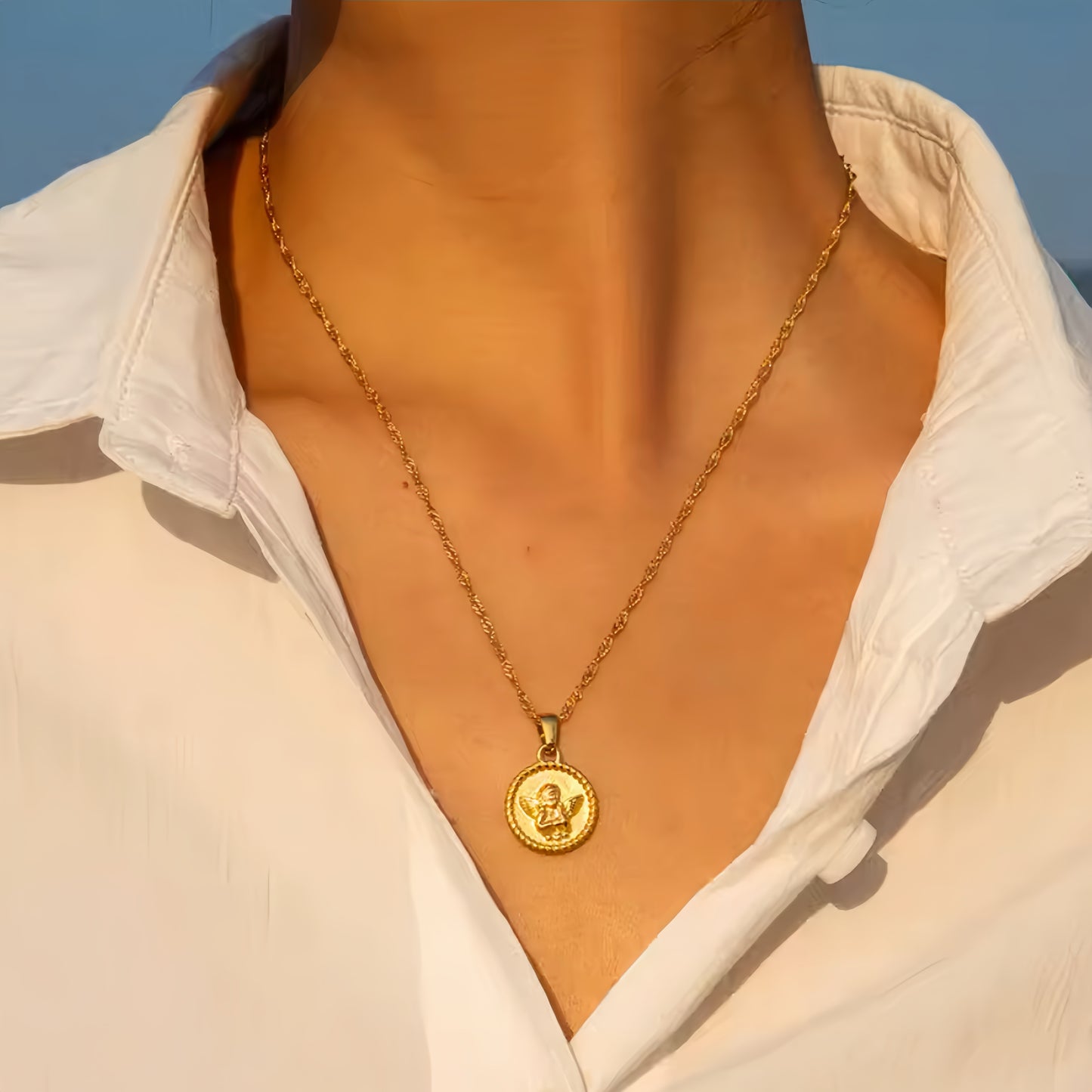 Angel Pendant Twist Chain Necklace