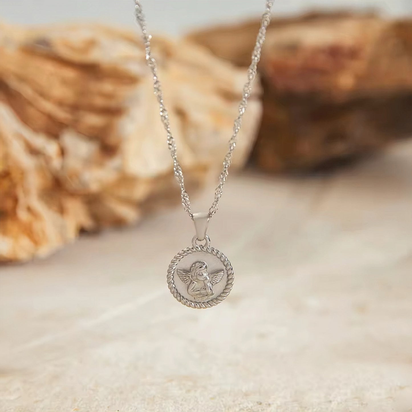 Angel Pendant Twist Chain Necklace