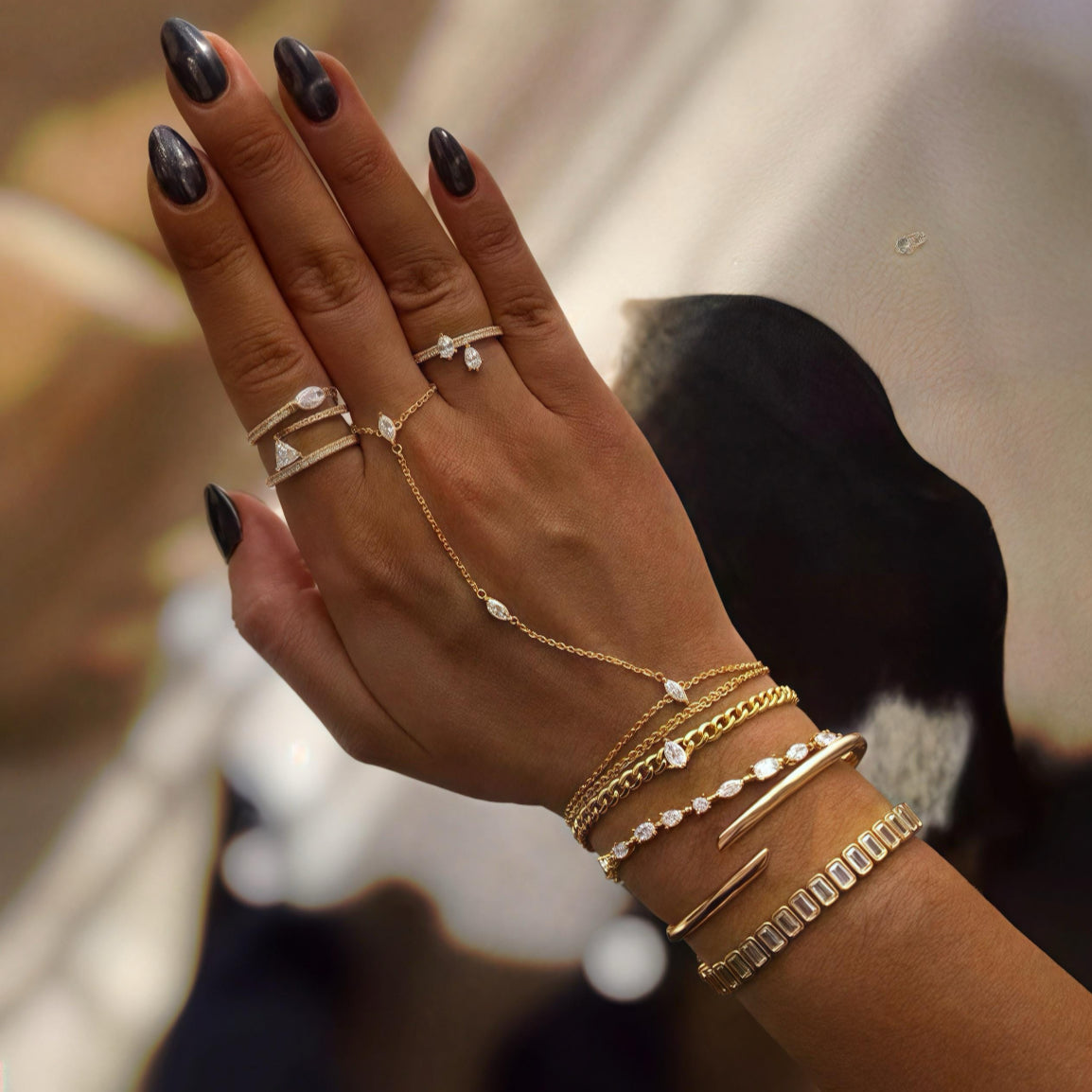 Three Marquise Diamanté Hand Chain