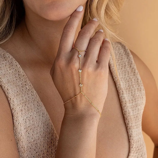 Three Circular Diamanté Hand Chain
