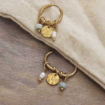 Stone Pearl Charm Earrings