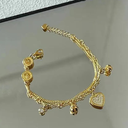 Layered Heart Bell Charms Bracelet