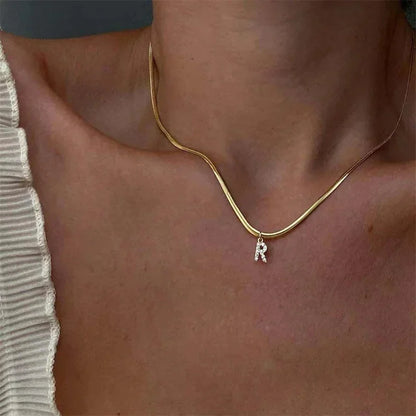 Tiny Letter Snake Chain Necklace