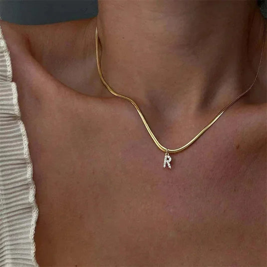 Tiny Letter Snake Chain Necklace