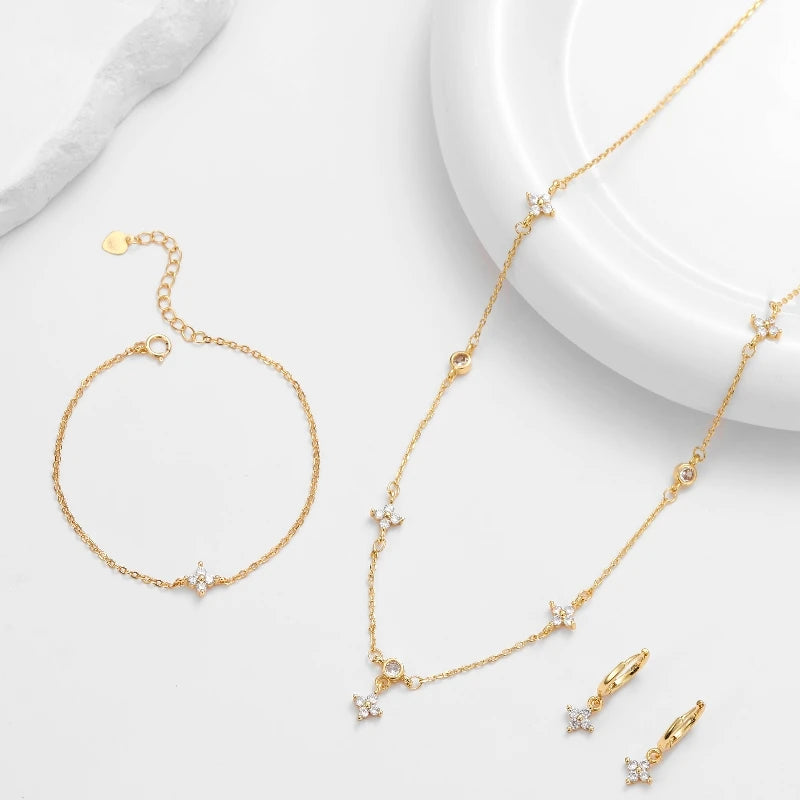 3PC Set Four-Leaf Clover Necklace, Bracelet And Earring