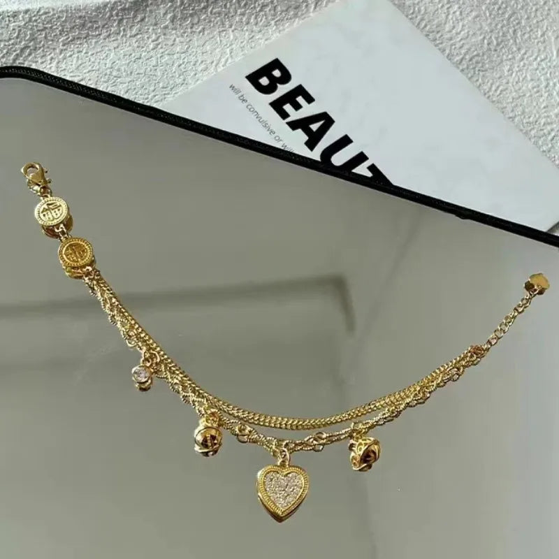 Layered Heart Bell Charms Bracelet