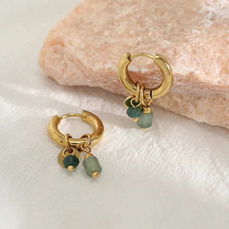 Jade Green Stone Charms Earrings