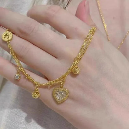 Layered Heart Bell Charms Bracelet
