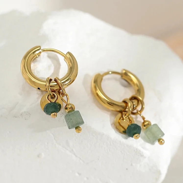 Jade Green Stone Charms Earrings