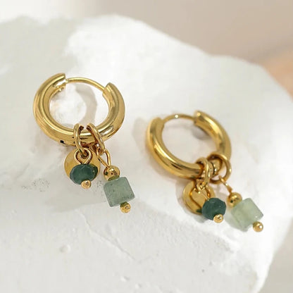 Jade Green Stone Charms Earrings