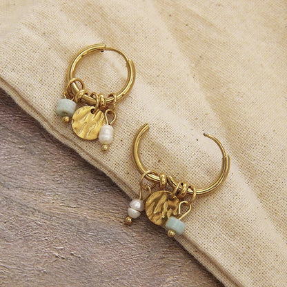 Stone Pearl Charm Earrings