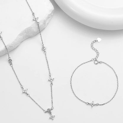 3PC Set Four-Leaf Clover Necklace, Bracelet And Earring