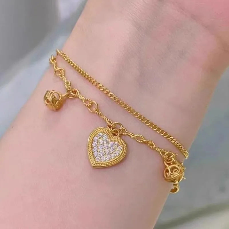 Layered Heart Bell Charms Bracelet