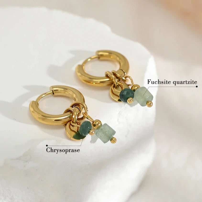 Jade Green Stone Charms Earrings