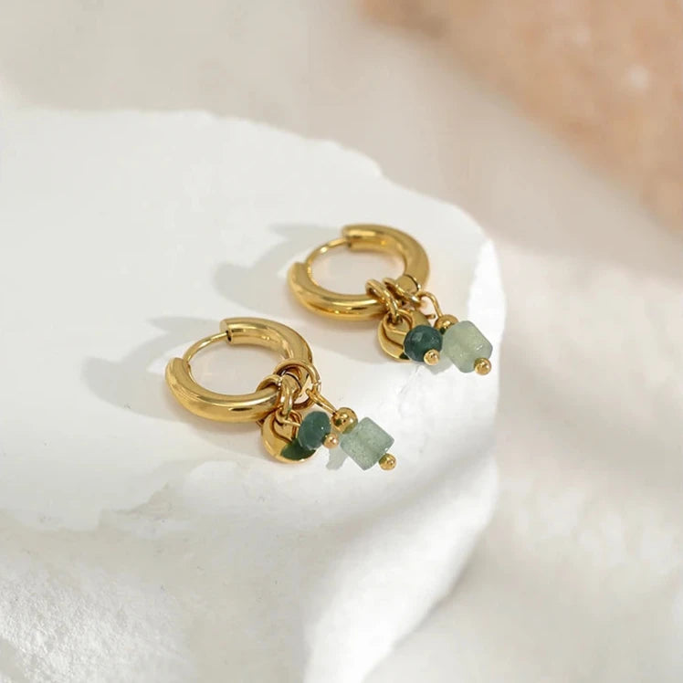 Jade Green Stone Charms Earrings