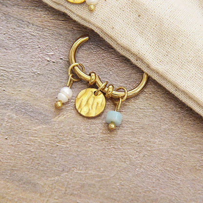 Stone Pearl Charm Earrings