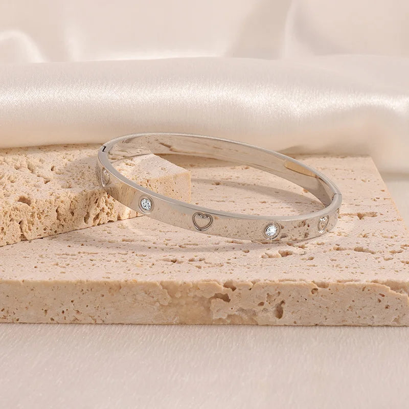 Heart Print With Stones Bangle