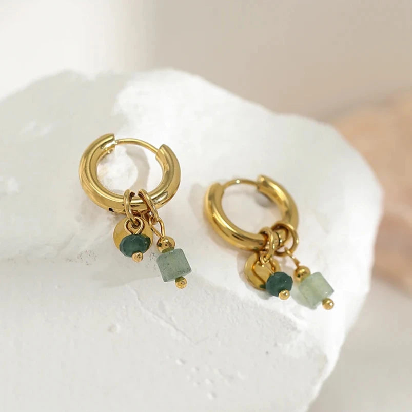 Jade Green Stone Charms Earrings