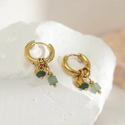 Jade Green Stone Charms Earrings